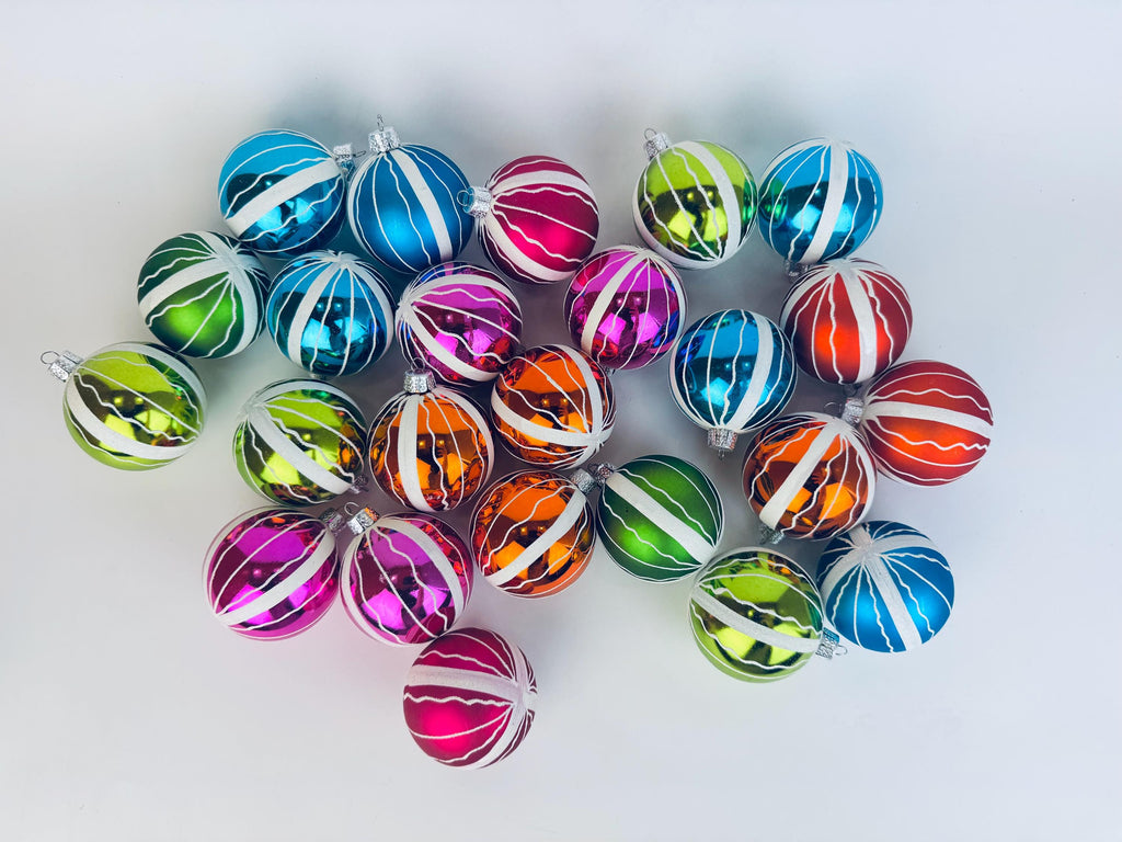 Vintage Hand-Painted 1970s Plastic Christmas Ornaments Multi-Colour Ball - Set of 12