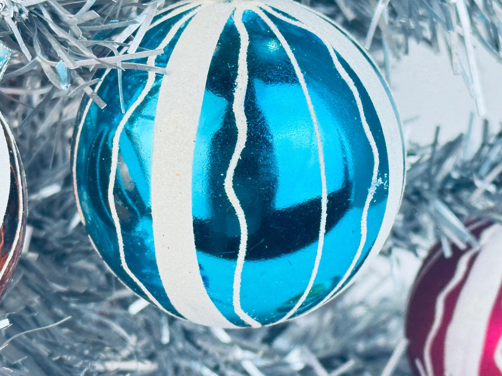 Vintage Hand-Painted 1970s Plastic Christmas Ornaments Multi-Colour Ball - Set of 12