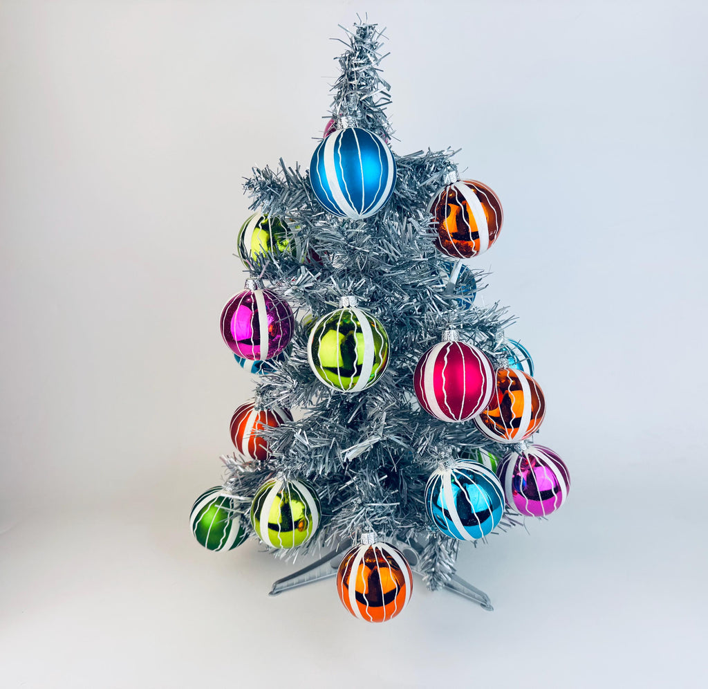 Vintage Hand-Painted 1970s Plastic Christmas Ornaments Multi-Colour Ball - Set of 12