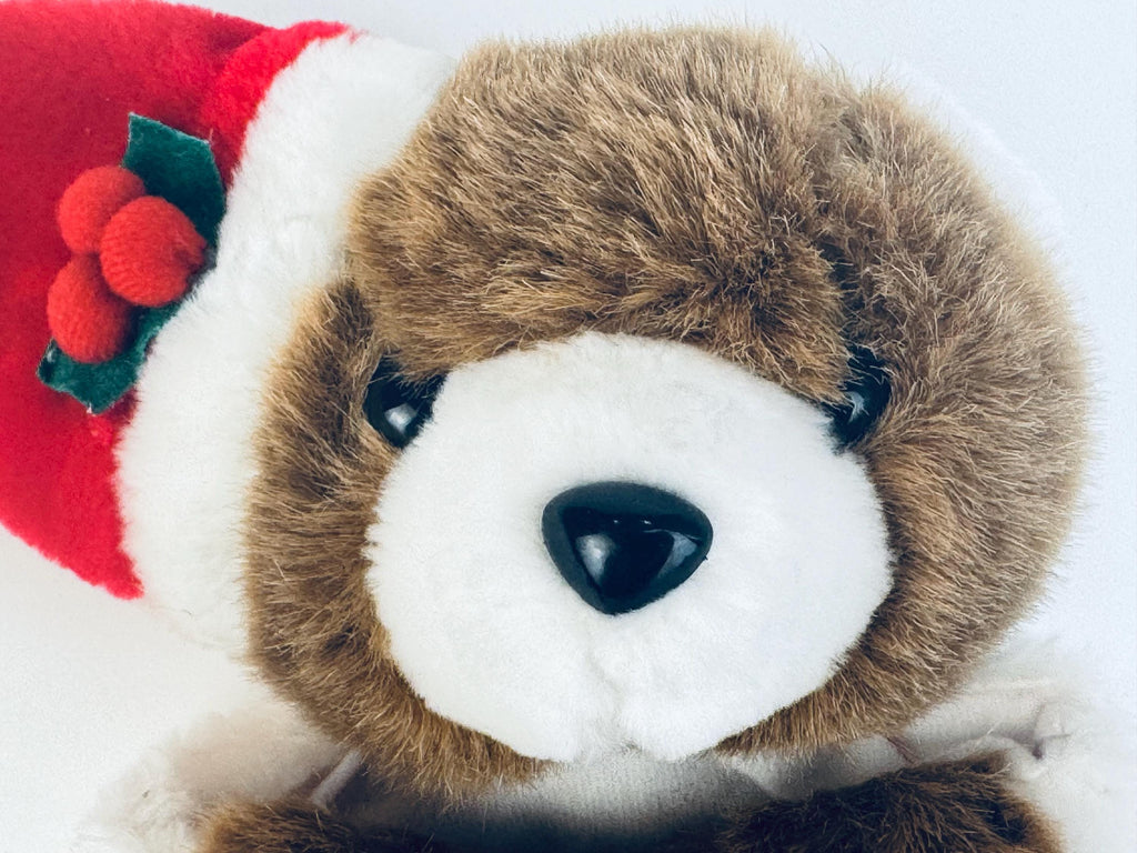Vintage 1980's Plush Bear Christmas Stocking - Red & White Faux-Fur - Made in Korea - Sold Separately