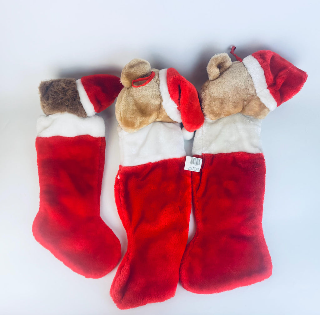 Vintage 1980's Plush Bear Christmas Stocking - Red & White Faux-Fur - Made in Korea - Sold Separately