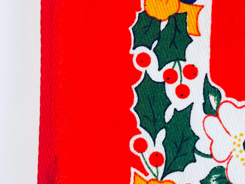 Vintage 1980s 'Tag House' Italian Cotton Holiday Kitchen Towel Red Village Scene - Made In Italy