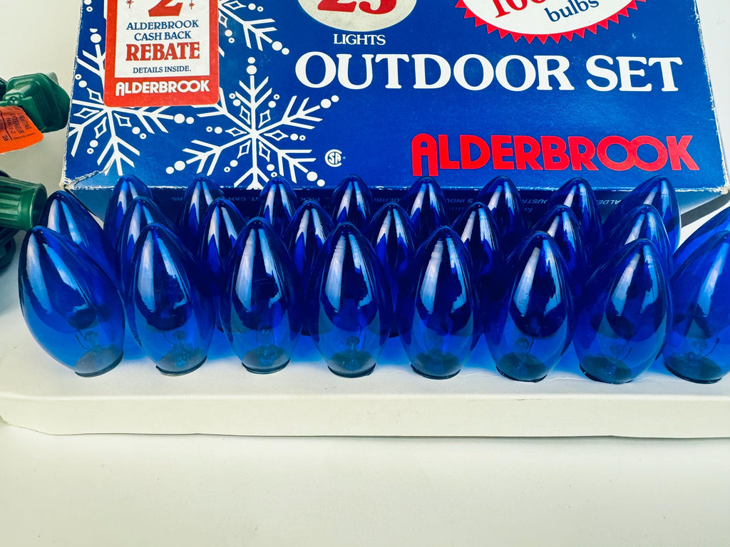 Vintage 1980s ALDERBROOK Outdoor Blue Acrylic Outdoor Christmas Lights - 25 Lights