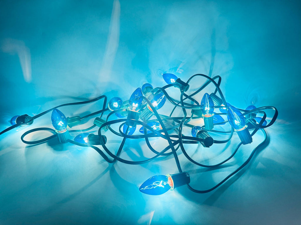 Vintage 1980s ALDERBROOK Outdoor Blue Acrylic Outdoor Christmas Lights - 25 Lights