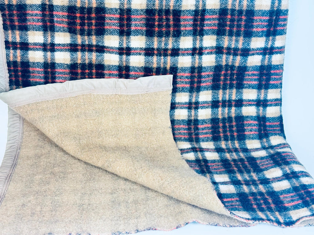 Vintage 1980s 'Teleks' Wool-Blend Checked Blanket Tan & Black Cozy Throw - 52 × 62 - Made In Former Yugoslavia