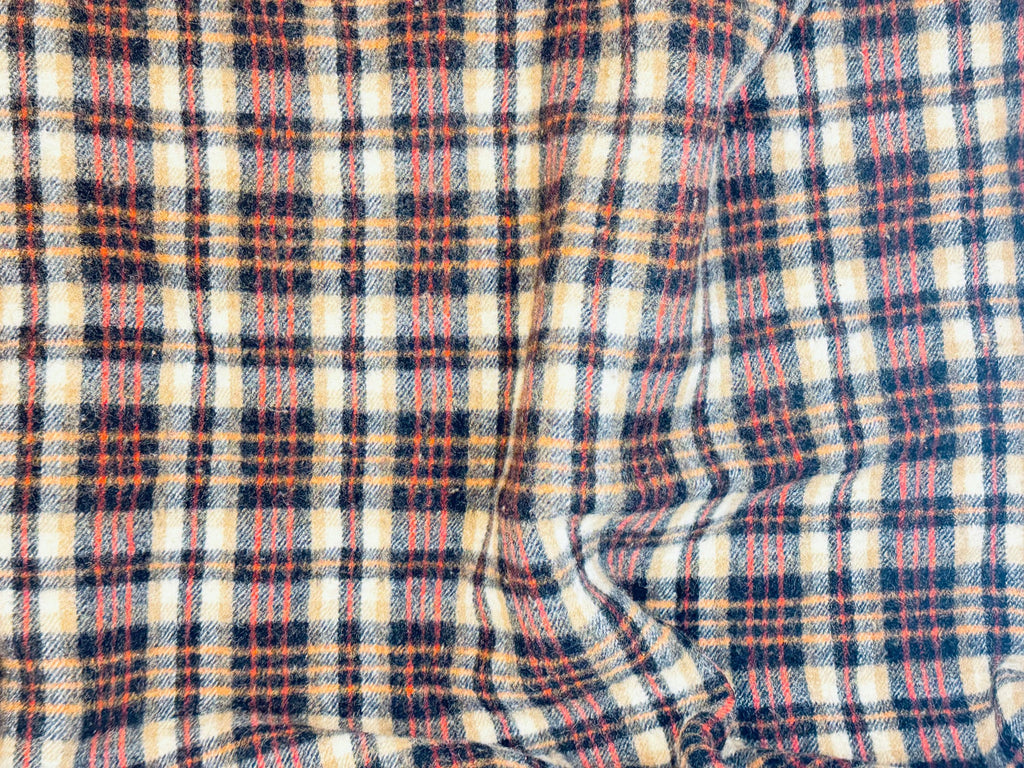 Vintage 1980s 'Teleks' Wool-Blend Checked Blanket Tan & Black Cozy Throw - 52 × 62 - Made In Former Yugoslavia