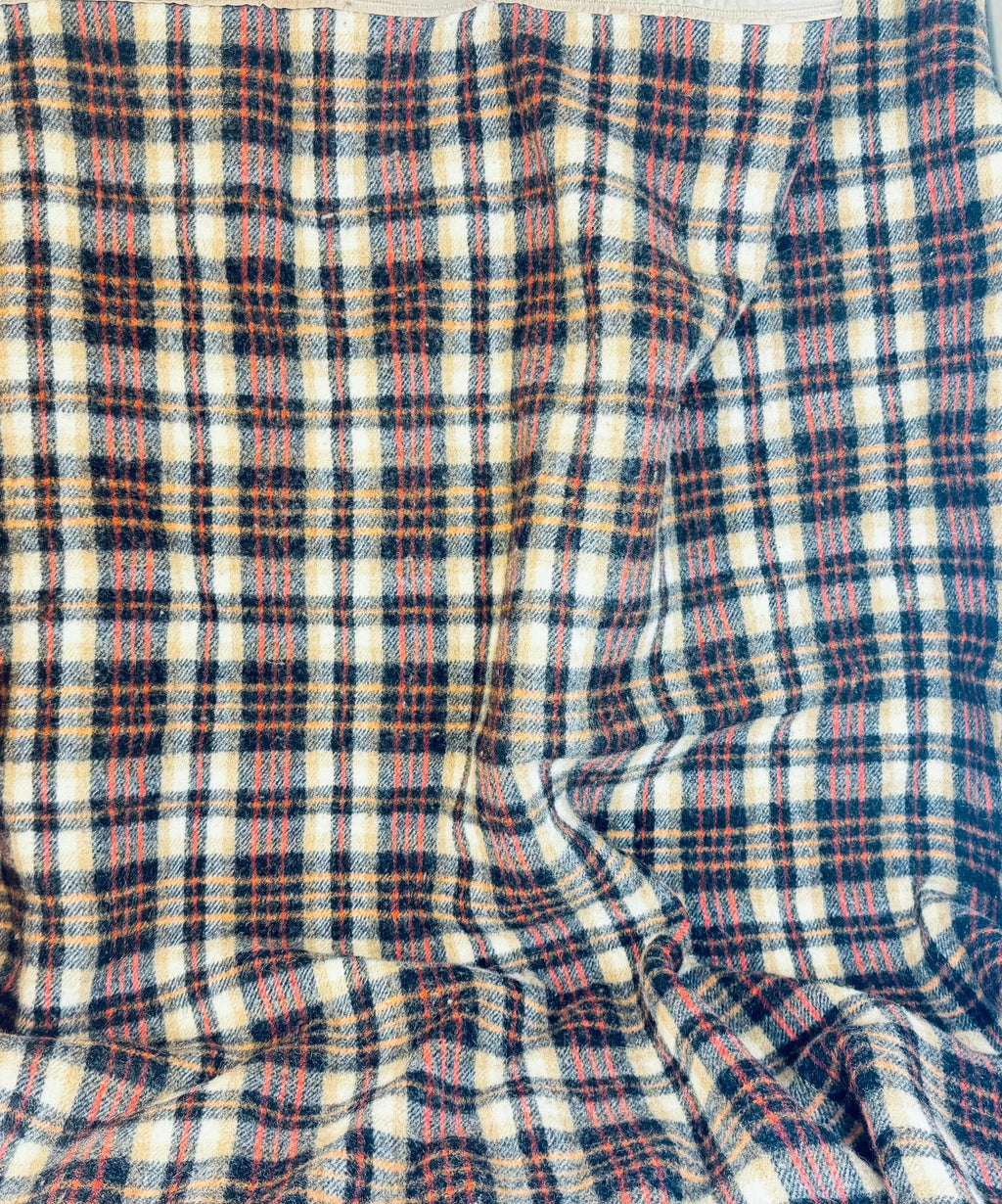 Vintage 1980s 'Teleks' Wool-Blend Checked Blanket Tan & Black Cozy Throw - 52 × 62 - Made In Former Yugoslavia