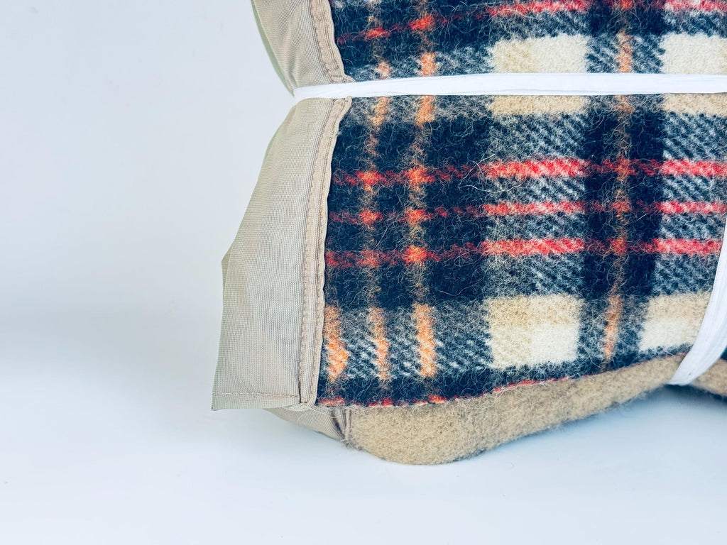 Vintage 1980s 'Teleks' Wool-Blend Checked Blanket Tan & Black Cozy Throw - 52 × 62 - Made In Former Yugoslavia