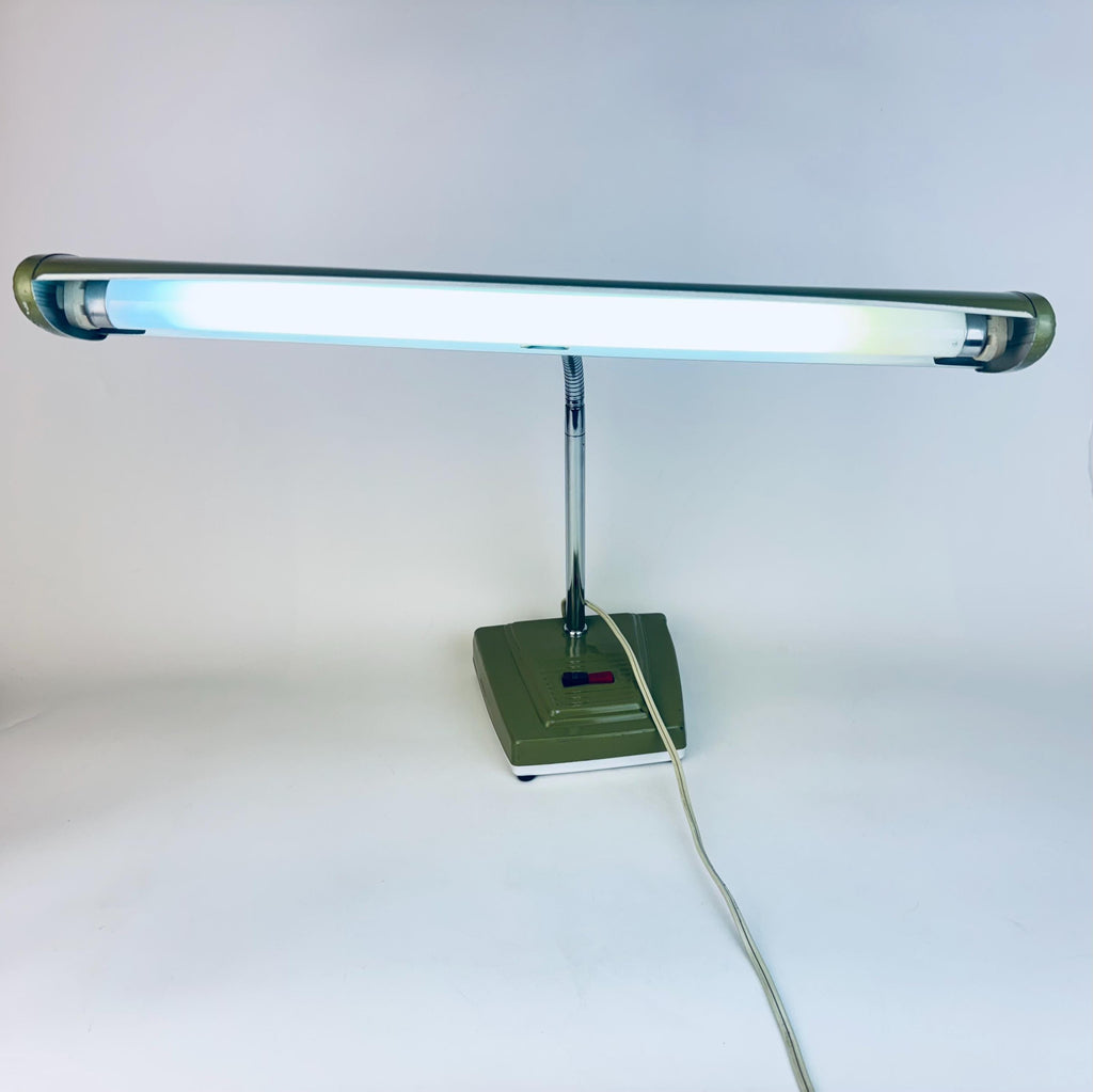 Vintage 1970s Japanese Olive Green Metal Gooseneck Desk Lamp  Made In Japan  Fluorescent Task Light