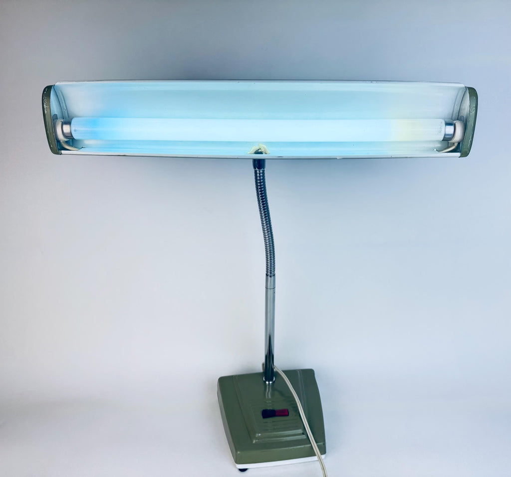 Vintage 1970s Japanese Olive Green Metal Gooseneck Desk Lamp  Made In Japan  Fluorescent Task Light