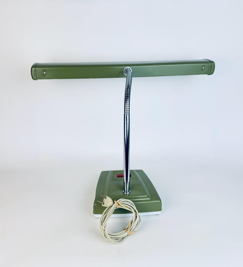 Vintage 1970s Japanese Olive Green Metal Gooseneck Desk Lamp  Made In Japan  Fluorescent Task Light