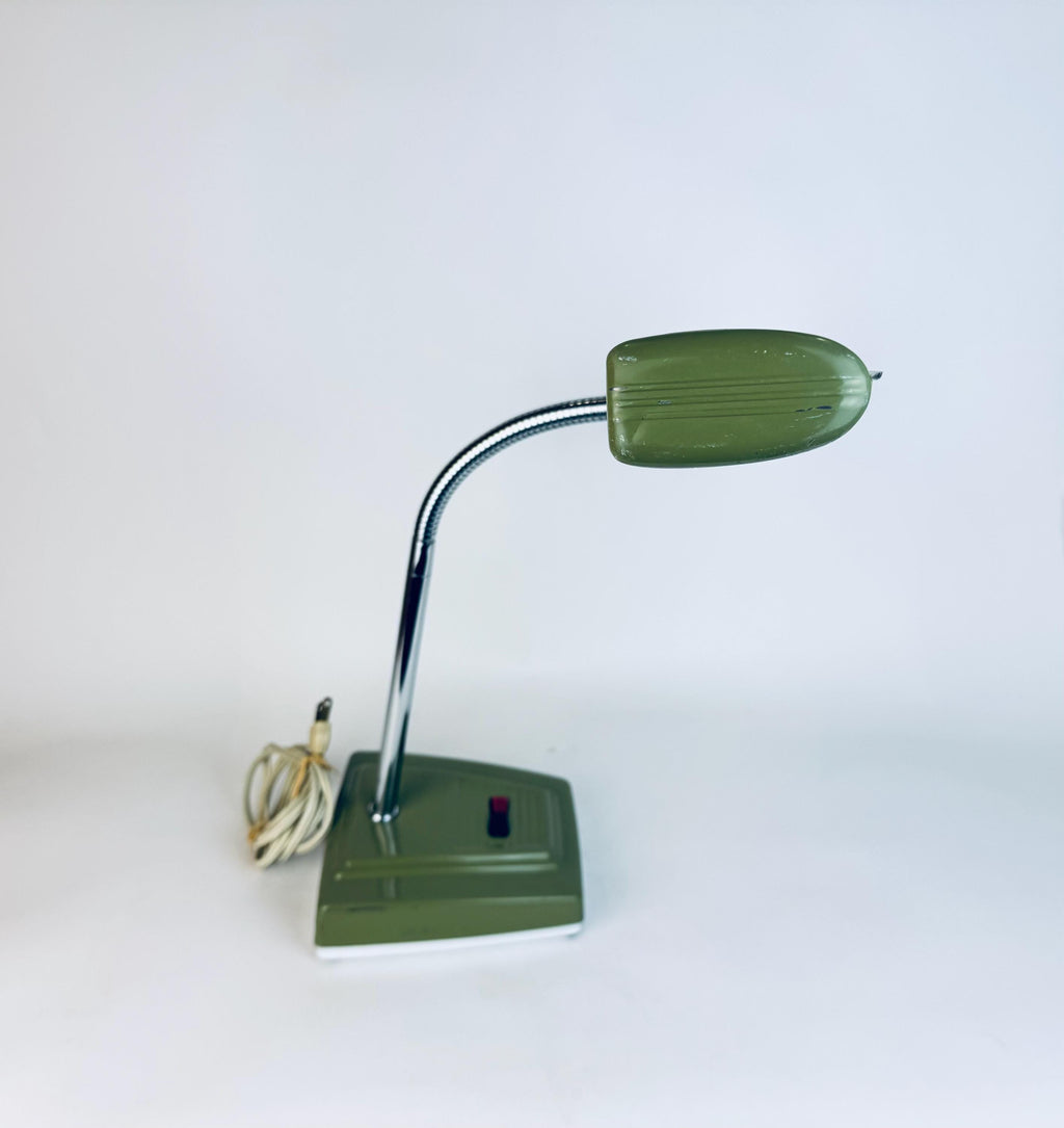 Vintage 1970s Japanese Olive Green Metal Gooseneck Desk Lamp  Made In Japan  Fluorescent Task Light