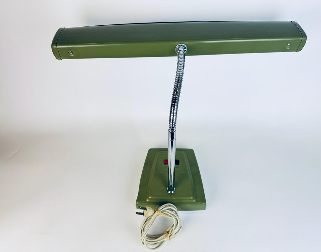 Vintage 1970s Japanese Olive Green Metal Gooseneck Desk Lamp  Made In Japan  Fluorescent Task Light