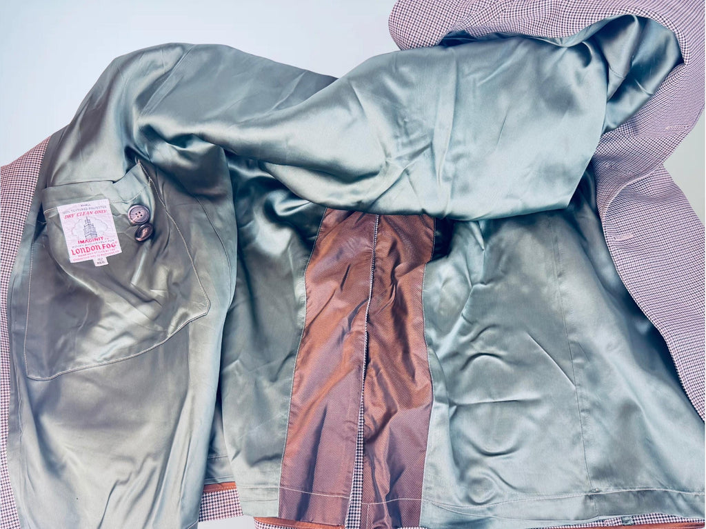 Vintage Early 1970s London Fog IMAGINIT Textured Polyester Houndstooth Tan & Black Overcoat  Made in Canada  Classic Maincoat