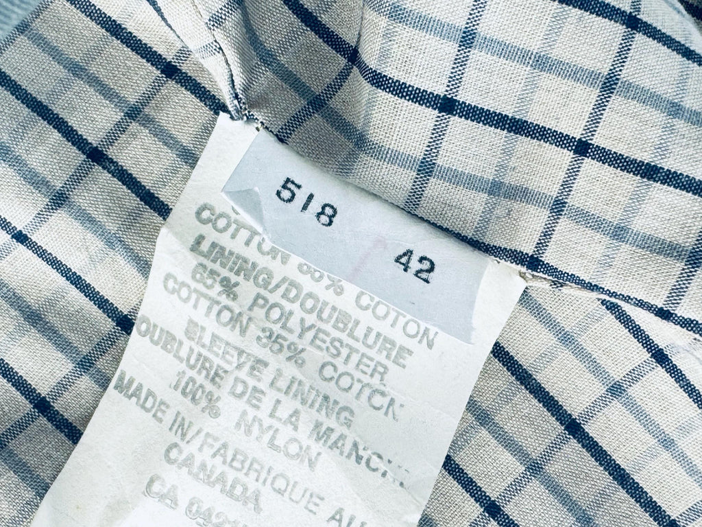 Vintage 1970s London Fog Blue-Grey Cotton Blend Fly-Front Raincoat  Made in Canada  Classic Plaid Lined Trench Coat