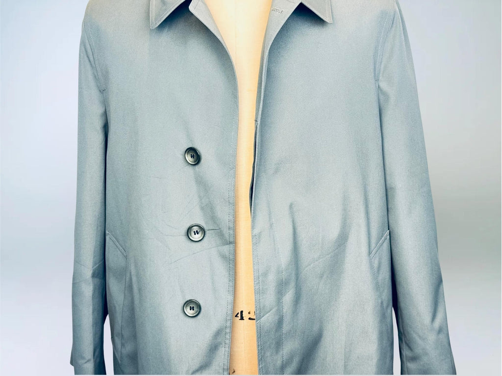 Vintage 1970s London Fog Blue-Grey Cotton Blend Fly-Front Raincoat  Made in Canada  Classic Plaid Lined Trench Coat
