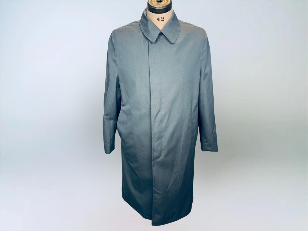 Vintage 1970s London Fog Blue-Grey Cotton Blend Fly-Front Raincoat  Made in Canada  Classic Plaid Lined Trench Coat