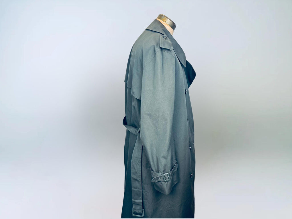 Vintage 1980s London Fog “Sutton Slate Green Military-Style Cotton Blend Belted Trench Coat  Made in Canada  Water Repellent Raincoat