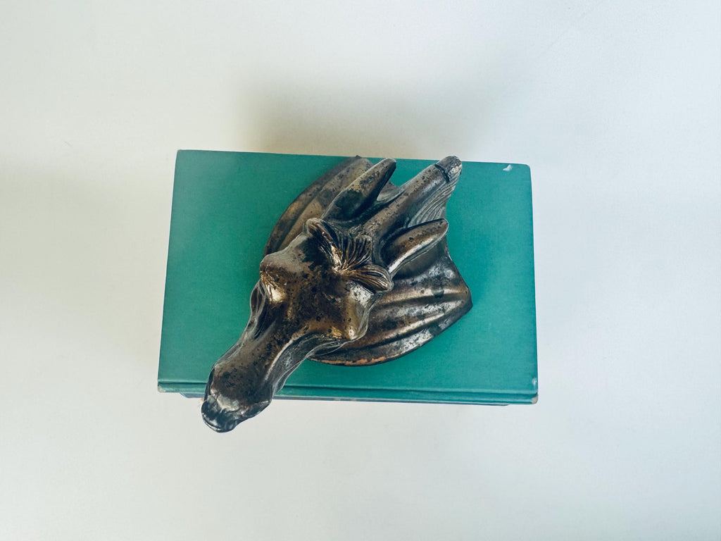 Vintage 1930s Spelter Horse-Head Bookend Bronzed Finish Shelf Accent