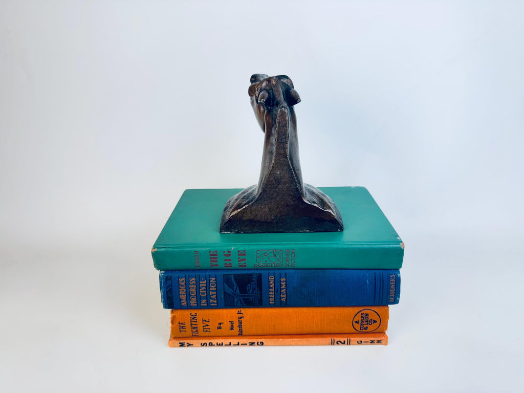 Vintage 1930s Spelter Horse-Head Bookend Bronzed Finish Shelf Accent