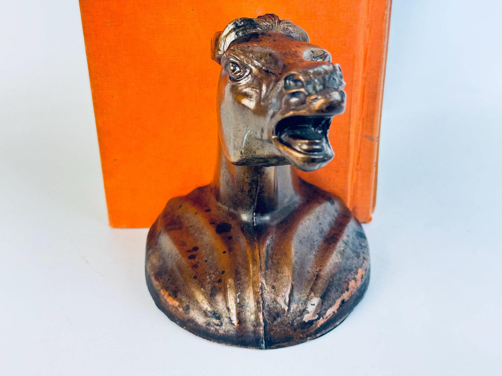 Vintage 1930s Spelter Horse-Head Bookend Bronzed Finish Shelf Accent