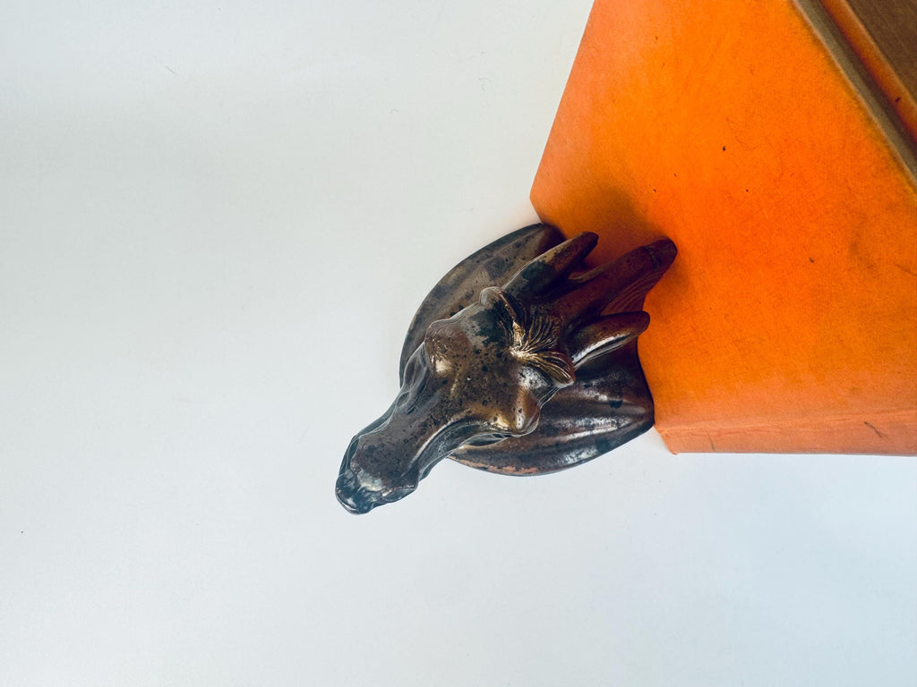 Vintage 1930s Spelter Horse-Head Bookend Bronzed Finish Shelf Accent