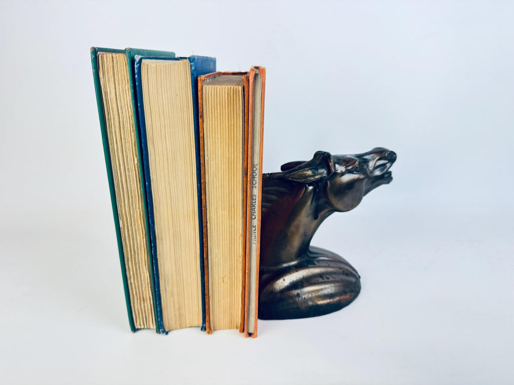 Vintage 1930s Spelter Horse-Head Bookend Bronzed Finish Shelf Accent