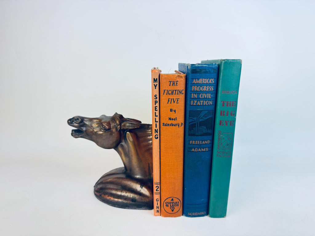 Vintage 1930s Spelter Horse-Head Bookend Bronzed Finish Shelf Accent