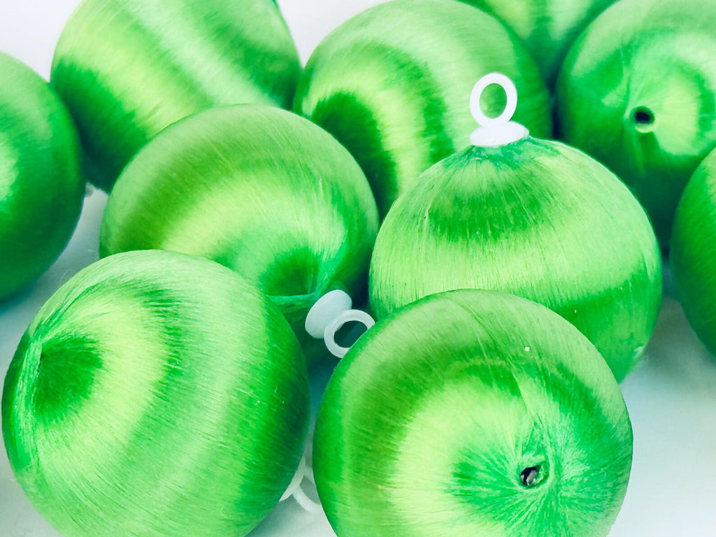 Vintage Spun 'Silky' Green Apple Satin String Small Christmas Tree Ornaments - Set of 23
