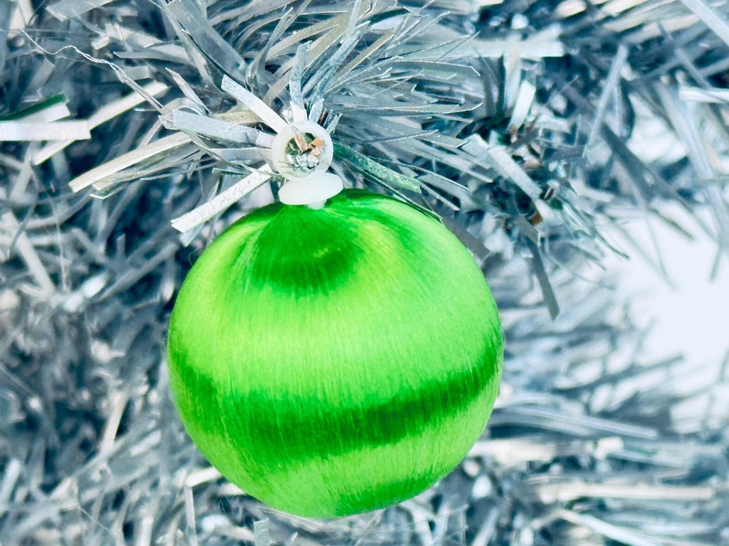 Vintage Spun 'Silky' Green Apple Satin String Small Christmas Tree Ornaments - Set of 23
