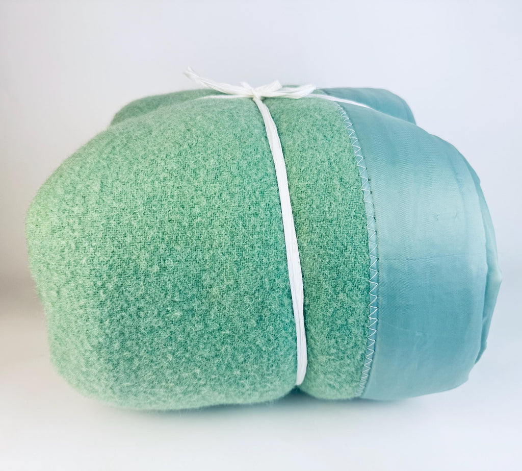 Vintage Mint Green Wool Blanket With Satin Trim - Twin/Single Size - 72" x 90" - Made In Canada