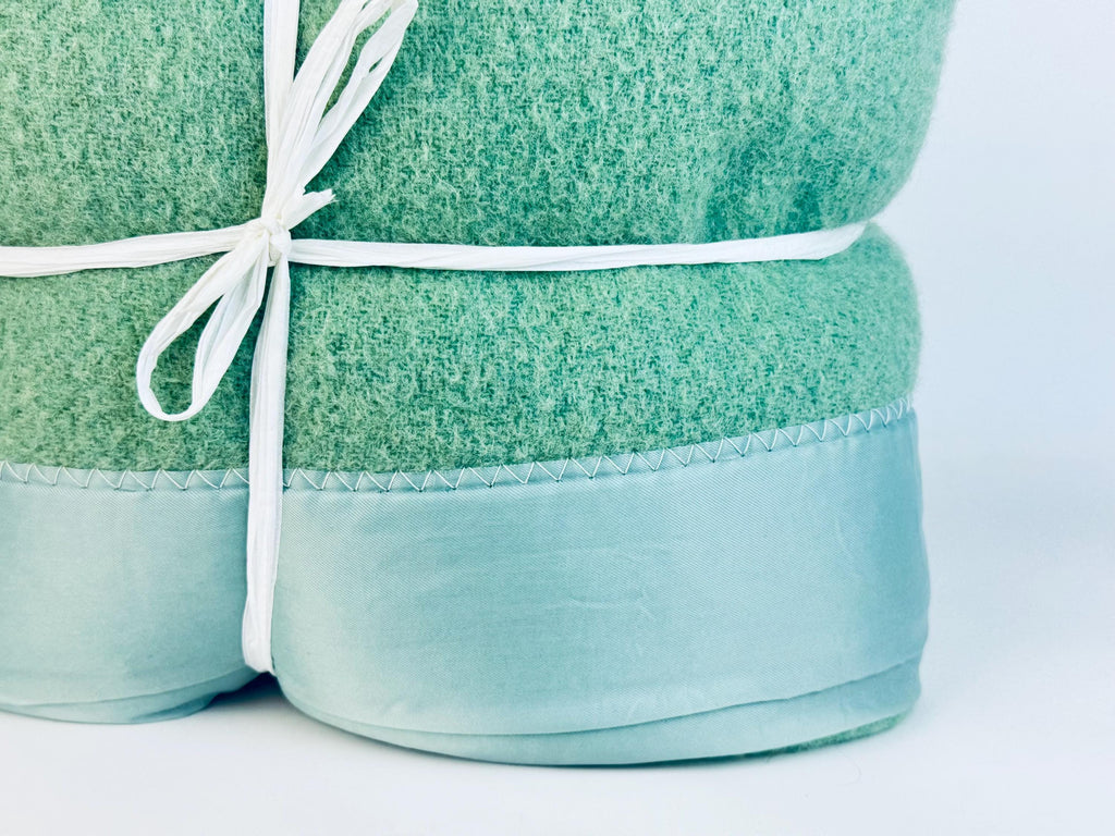 Vintage Mint Green Wool Blanket With Satin Trim - Twin/Single Size - 72" x 90" - Made In Canada