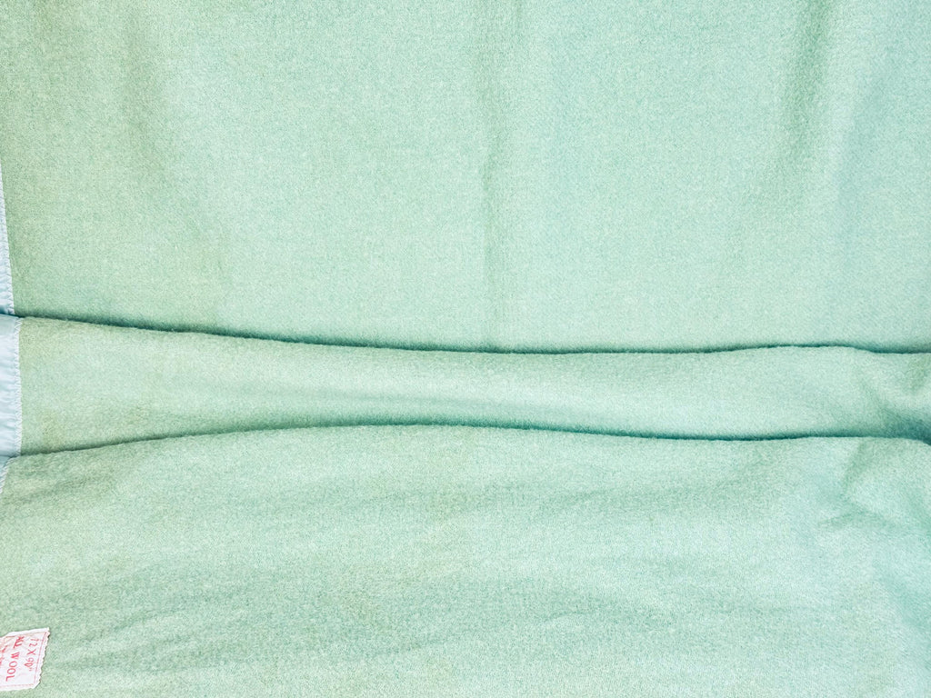 Vintage Mint Green Wool Blanket With Satin Trim - Twin/Single Size - 72" x 90" - Made In Canada