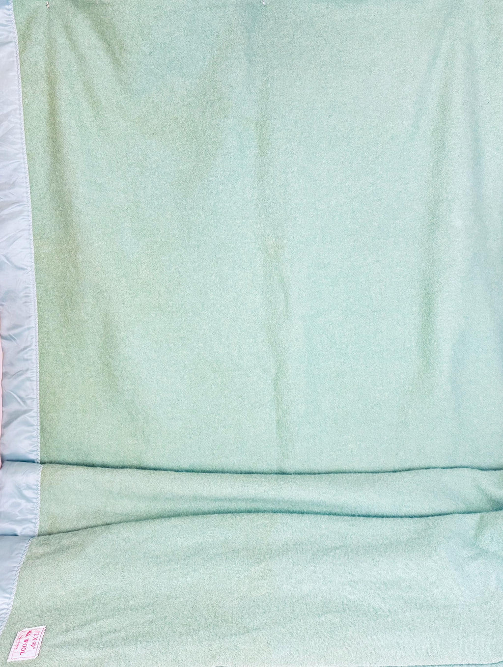 Vintage Mint Green Wool Blanket With Satin Trim - Twin/Single Size - 72" x 90" - Made In Canada