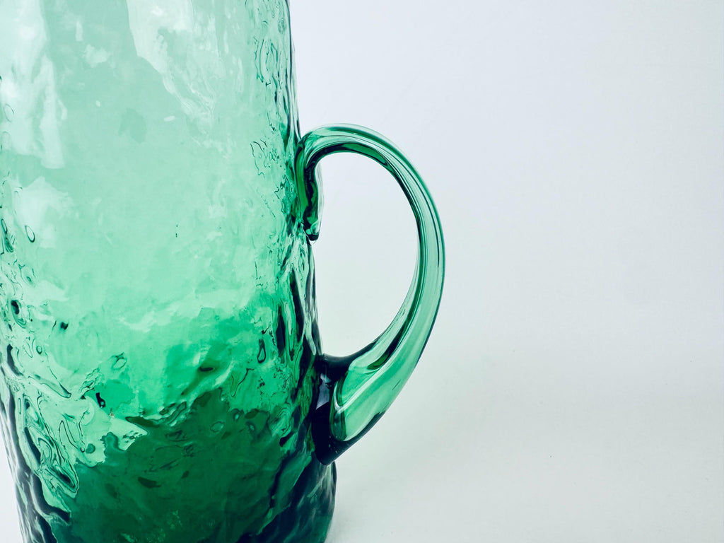 Vintage 1970s Textured Green Glass Pitcher Jug