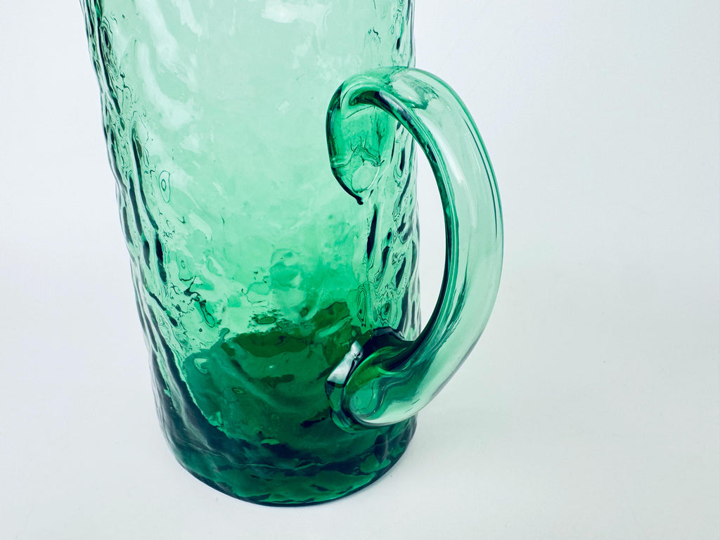 Vintage 1970s Textured Green Glass Pitcher Jug