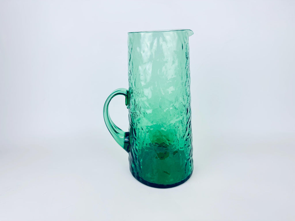 Vintage 1970s Textured Green Glass Pitcher Jug