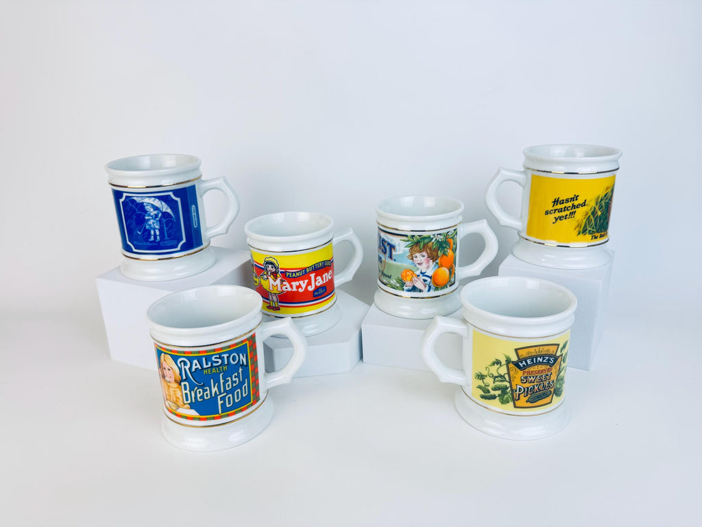 Vintage 1980s White Porcelain Advertising Coffee Mugs - Made In Japan - Sold Separately