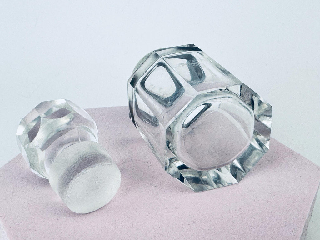 Antique Victorian 1900s Clear Cut Glass & Sterling Silver Collar Perfume Bottle - Vanity Decor