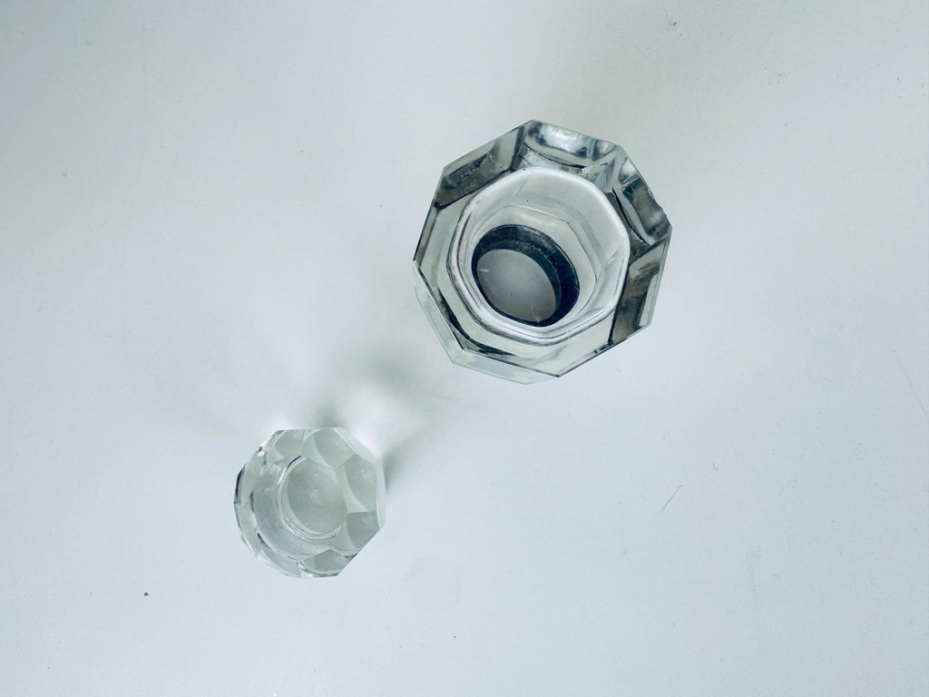 Antique Victorian 1900s Clear Cut Glass & Sterling Silver Collar Perfume Bottle - Vanity Decor