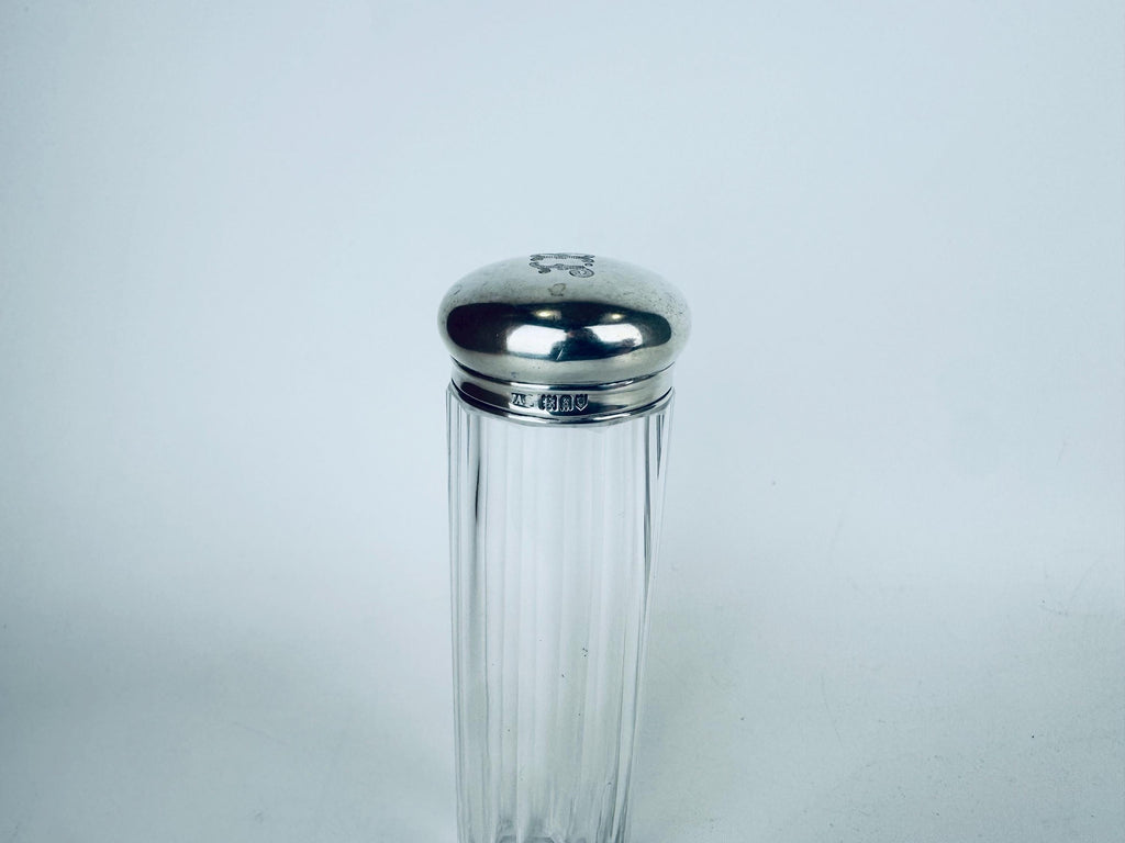 Antique Edwardian Sterling Silver & Clear Cut-Crystal Vanity Jar  Birmingham 1900s Dressing Table Accent