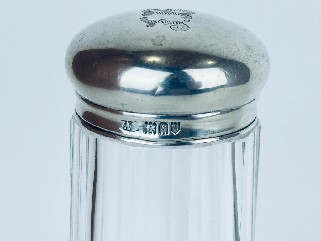 Antique Edwardian Sterling Silver & Clear Cut-Crystal Vanity Jar  Birmingham 1900s Dressing Table Accent