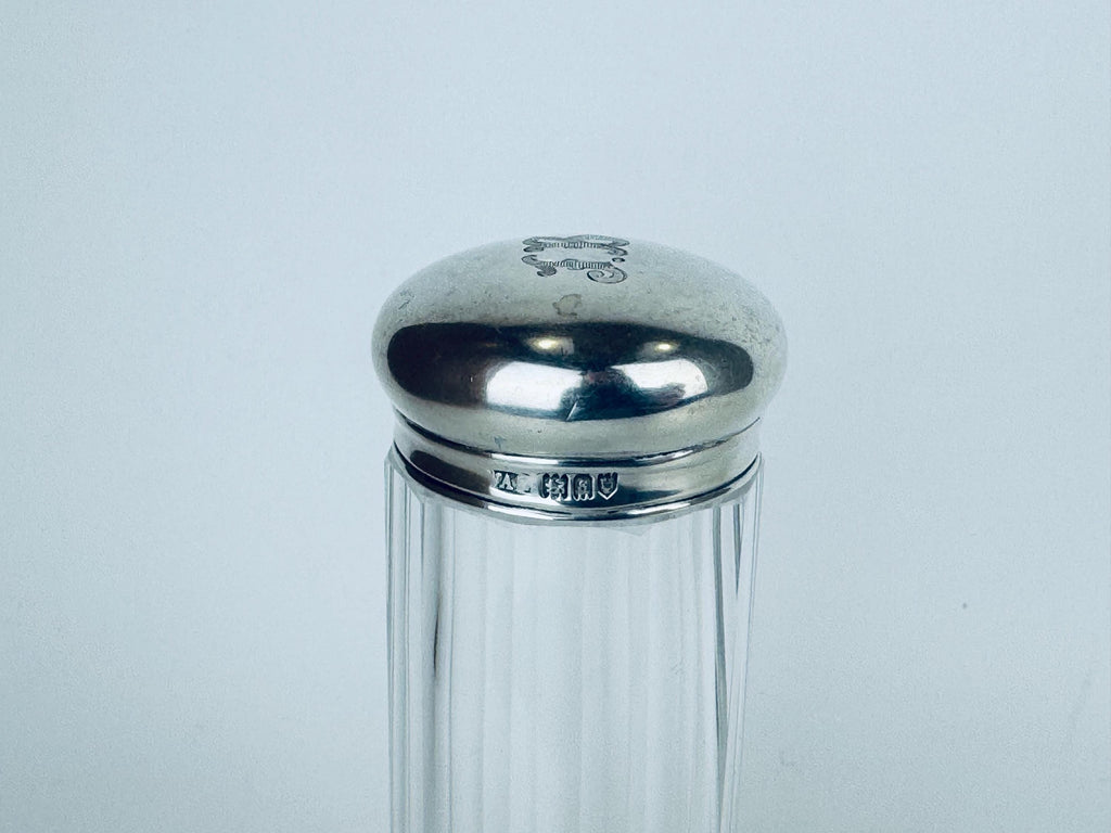 Antique Edwardian Sterling Silver & Clear Cut-Crystal Vanity Jar  Birmingham 1900s Dressing Table Accent