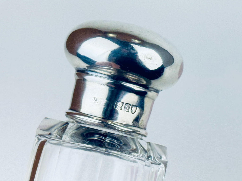 Vintage 1938 Sterling Silver-Topped Fluted Clear Glass Perfume Bottle  Art Deco Vanity Luxe