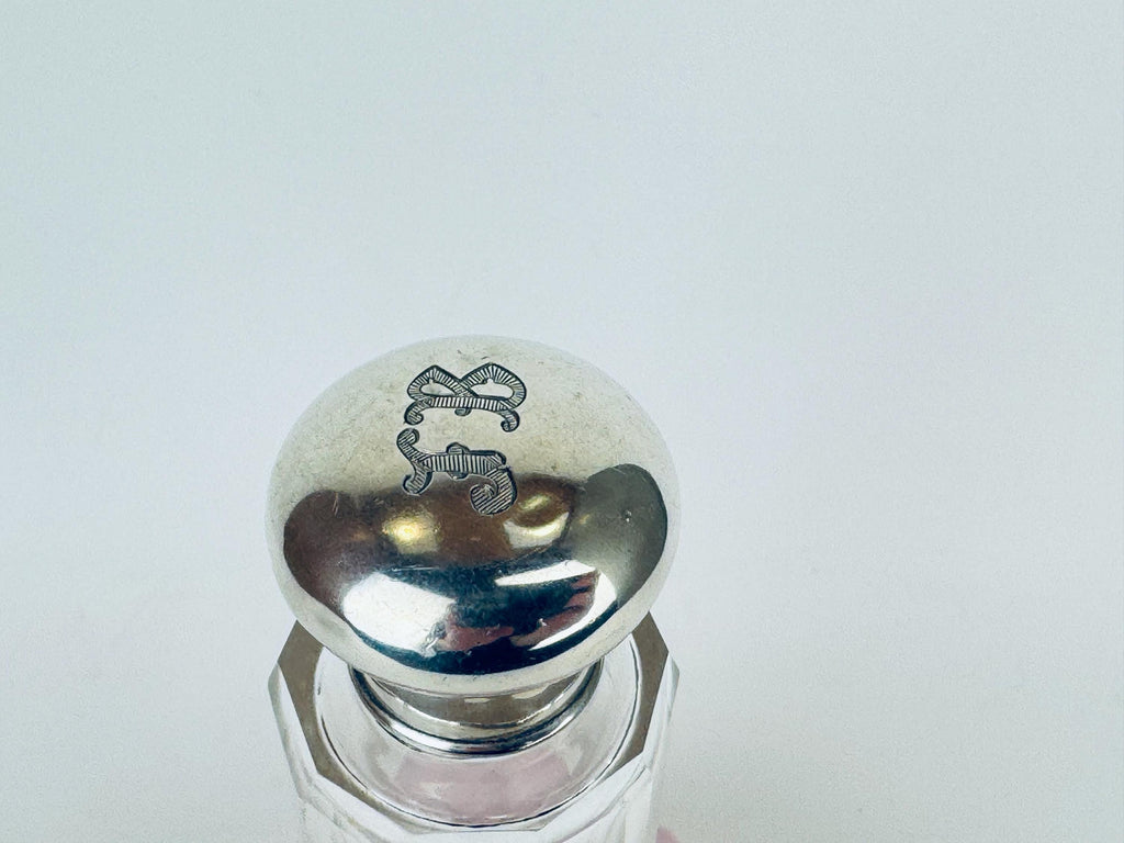 Vintage 1938 Sterling Silver-Topped Fluted Clear Glass Perfume Bottle  Art Deco Vanity Luxe