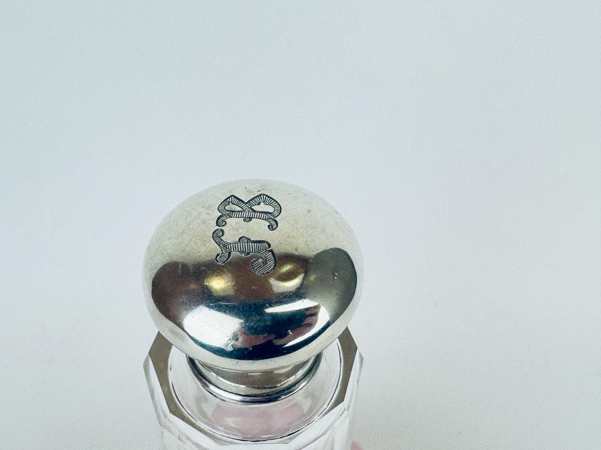 Vintage 1938 Sterling Silver-Topped Fluted Clear Glass Perfume Bottle  Art Deco Vanity Luxe