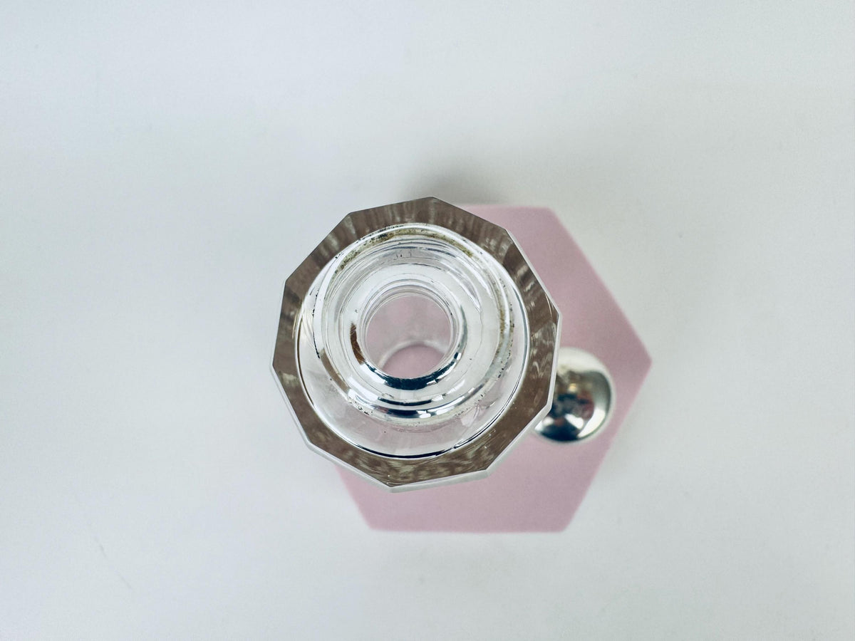 Vintage 1938 Sterling Silver-Topped Fluted Clear Glass Perfume Bottle  Art Deco Vanity Luxe