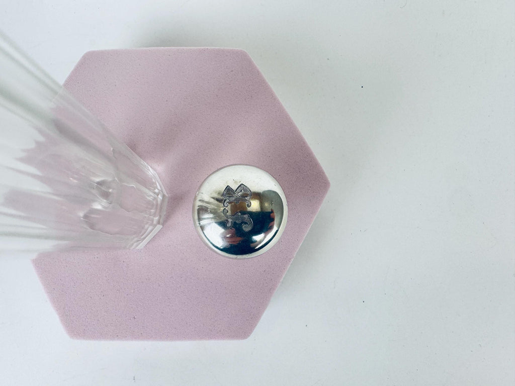 Vintage 1938 Sterling Silver-Topped Fluted Clear Glass Perfume Bottle  Art Deco Vanity Luxe