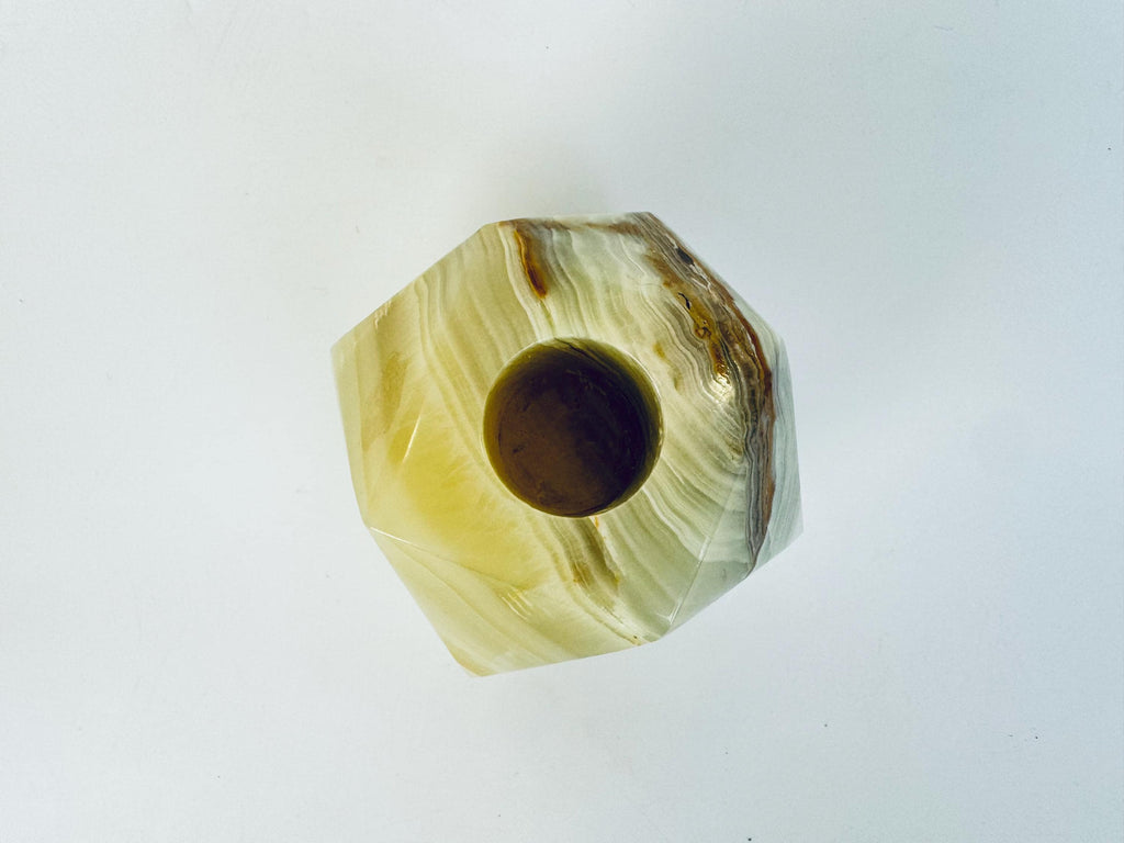 Vintage 1970s Grey Onyx Italian Stone Geometric Taper Candle Holder