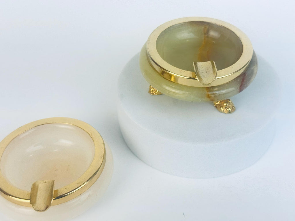 Vintage 1970s Italian Onyx Brass Ashtray in Choice of Styles